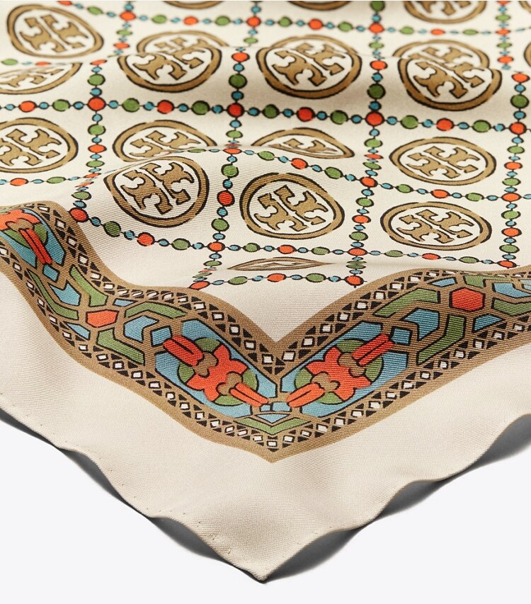 Tory Burch diseñador bufandas Pañuelo de seda con monograma de T en Cream detalle