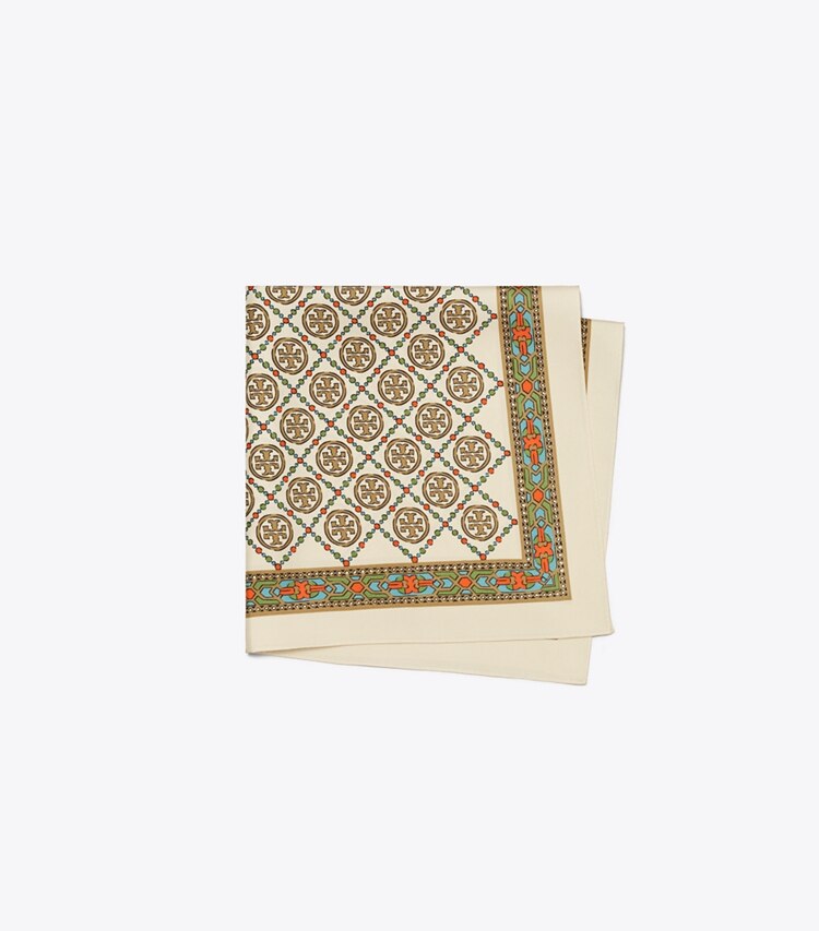 Tory Burch diseñador bufandas Pañuelo de seda con monograma de T en Cream plegado