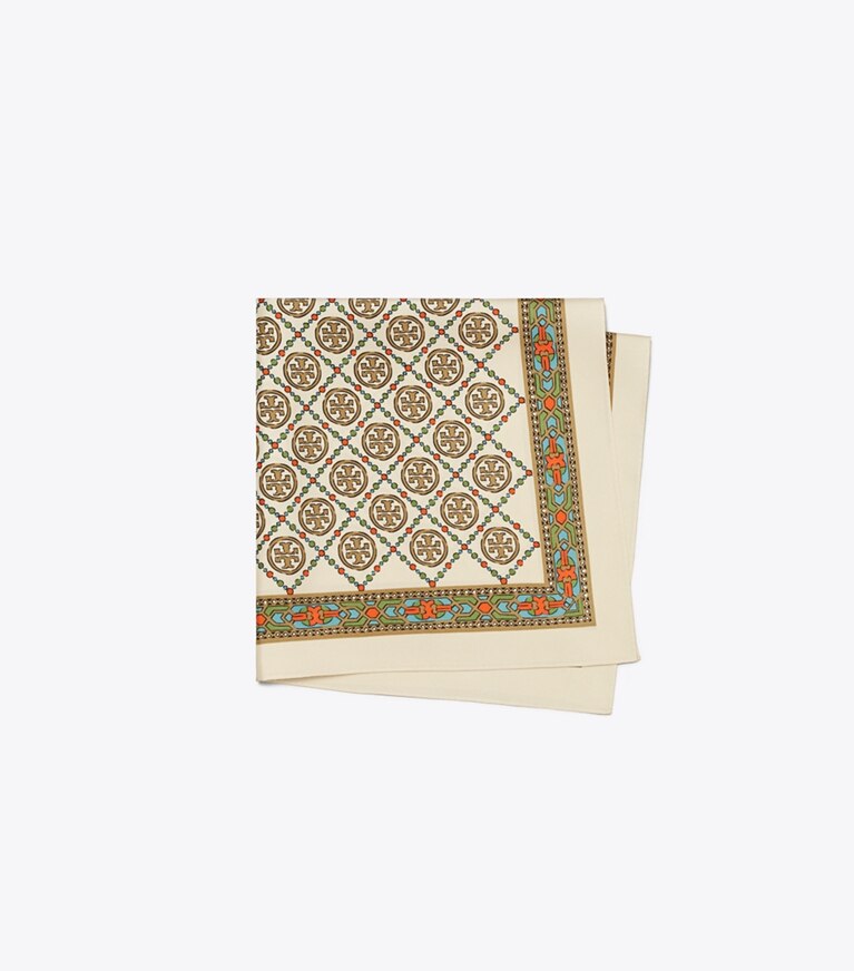 Tory Burch diseñador bufandas Pañuelo de seda con monograma de T en Cream plegado