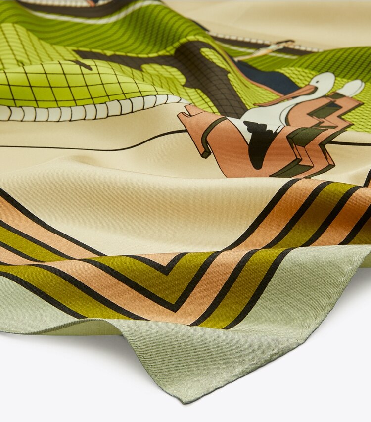 Tory Burch diseñador bufandas Pañuelo de seda Pelican en Nude detalle