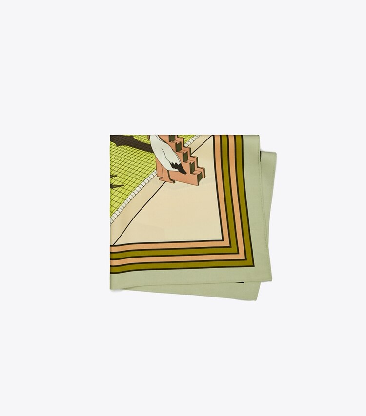 Tory Burch diseñador bufandas Pañuelo de seda Pelican en Nude plegado