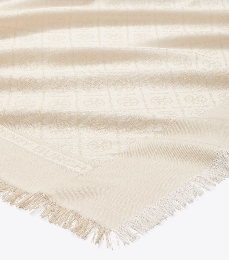 Tory Burch diseñador bufandas Pañuelo de viaje de jacquard con monograma de T en NEW IVORY detalle