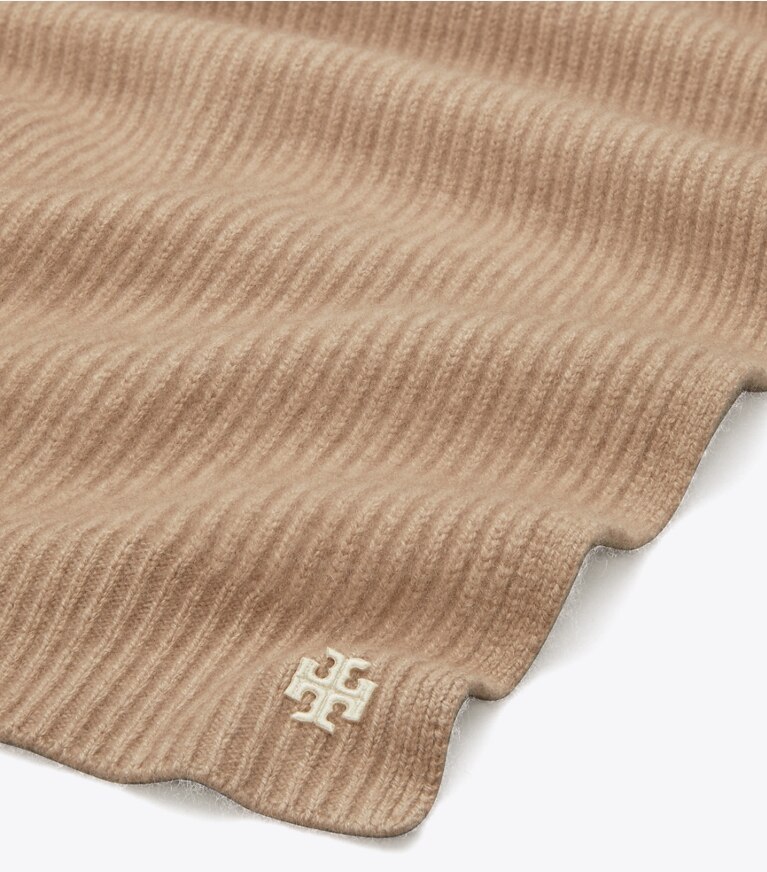 Tory Sport diseñador bufandas Pañuelo extragrande de cachemira acanalada en Natural Heather detalle
