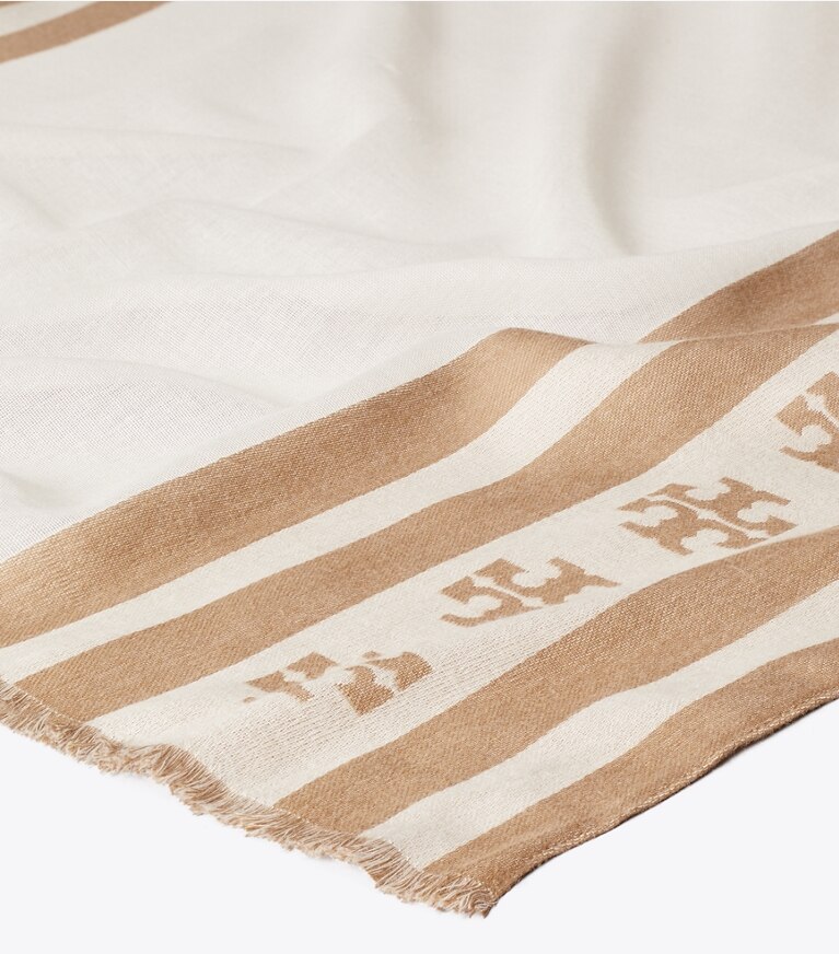 Tory Burch diseñador bufandas Pañuelo rectangular a rayas con logo en Clay detalle
