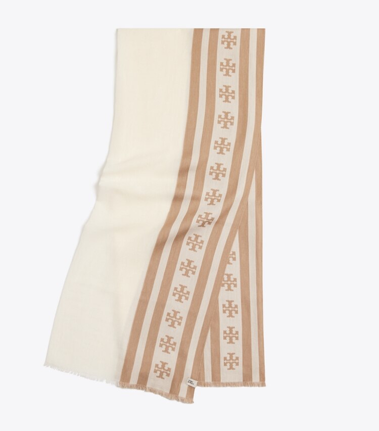 Tory Burch diseñador bufandas Pañuelo rectangular a rayas con logo en Clay plegado