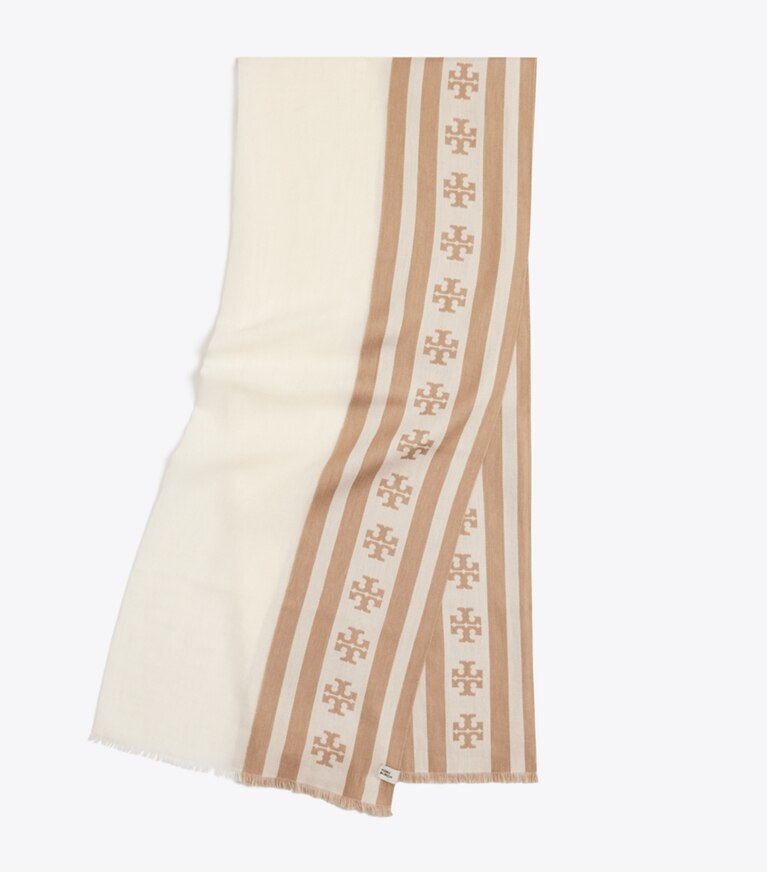 Tory Burch diseñador bufandas Pañuelo rectangular a rayas con logo en Clay plegado