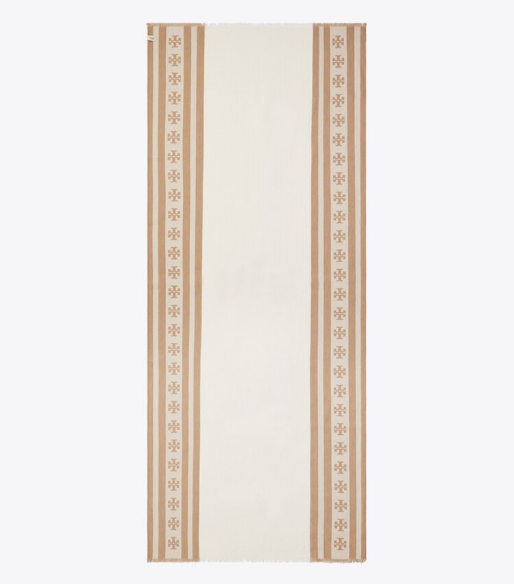 Tory Burch diseñador bufandas Pañuelo rectangular a rayas con logo en Clay vista superior