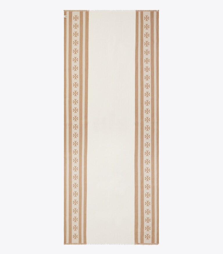 Tory Burch diseñador bufandas Pañuelo rectangular a rayas con logo en Clay vista superior
