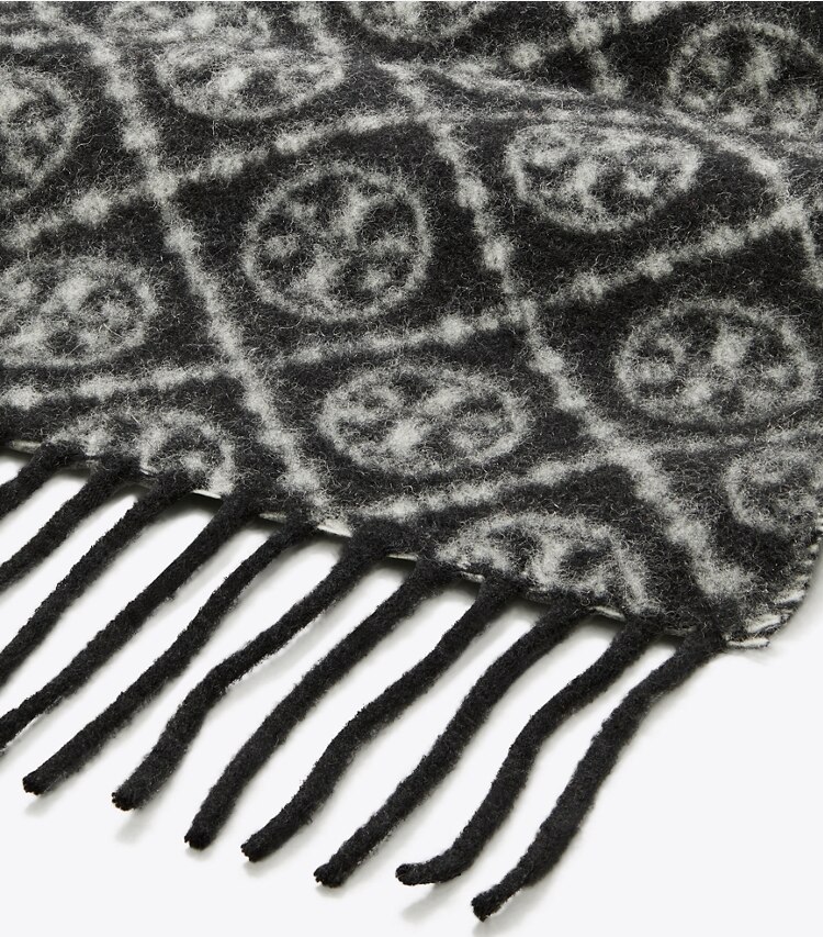 Tory Burch diseñador bufandas Pañuelo rectangular con monograma de T en Black detalle