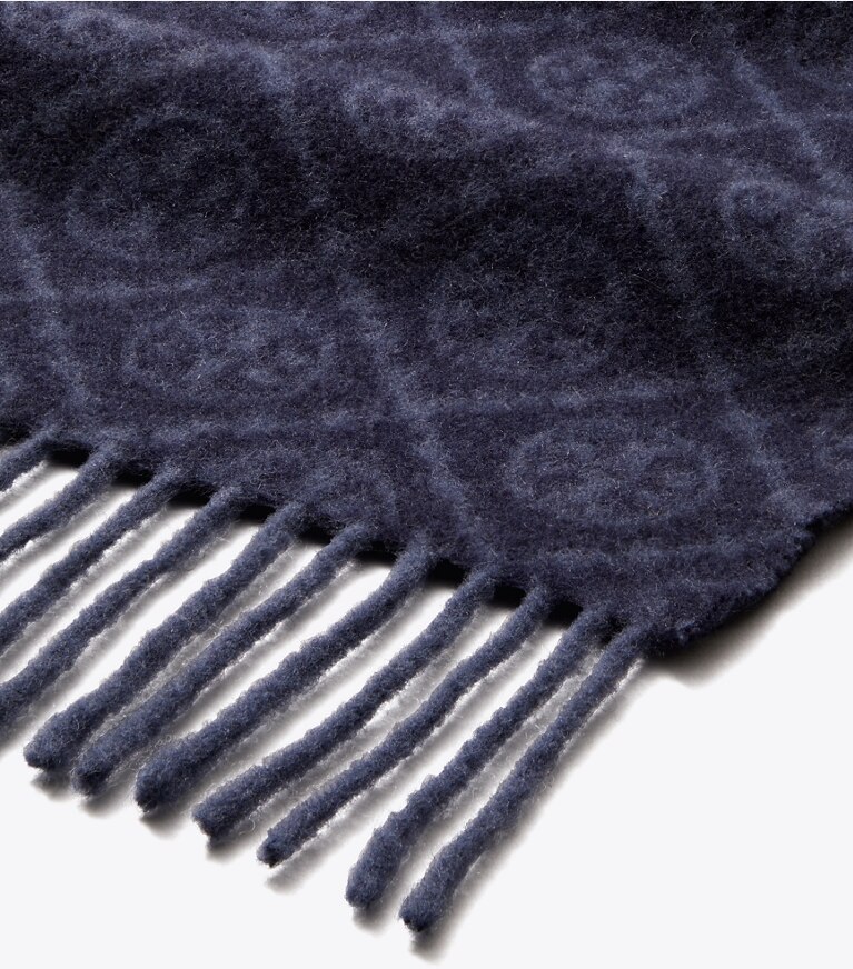 Tory Burch diseñador bufandas Pañuelo rectangular con monograma T en Tory Navy detalle