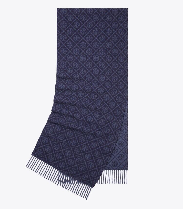 Tory Burch diseñador bufandas Pañuelo rectangular con monograma T en Tory Navy plegado
