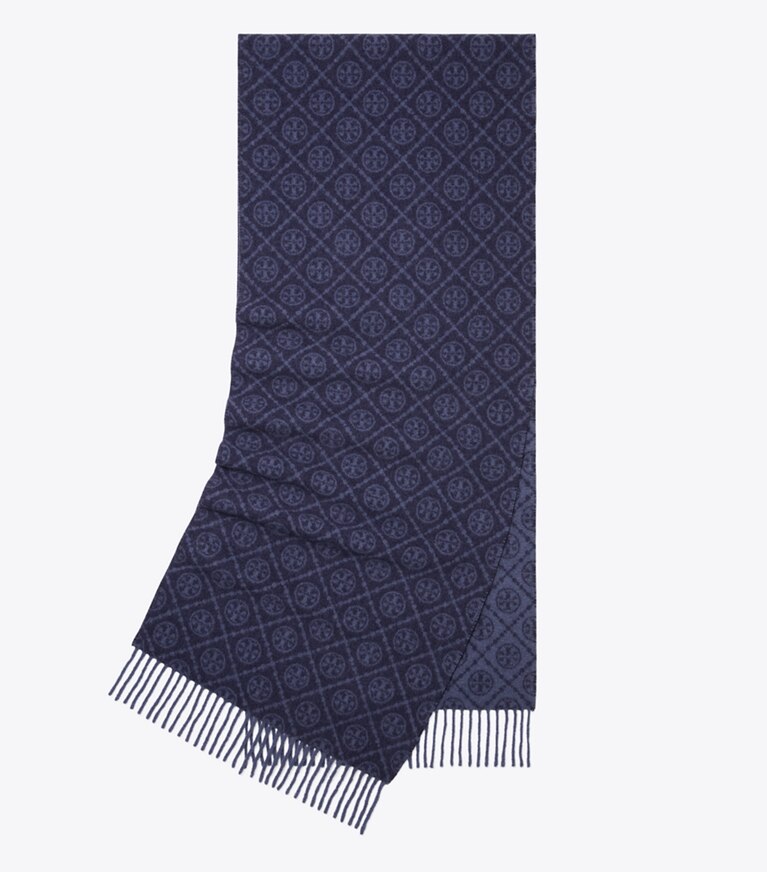 Tory Burch diseñador bufandas Pañuelo rectangular con monograma T en Tory Navy plegado