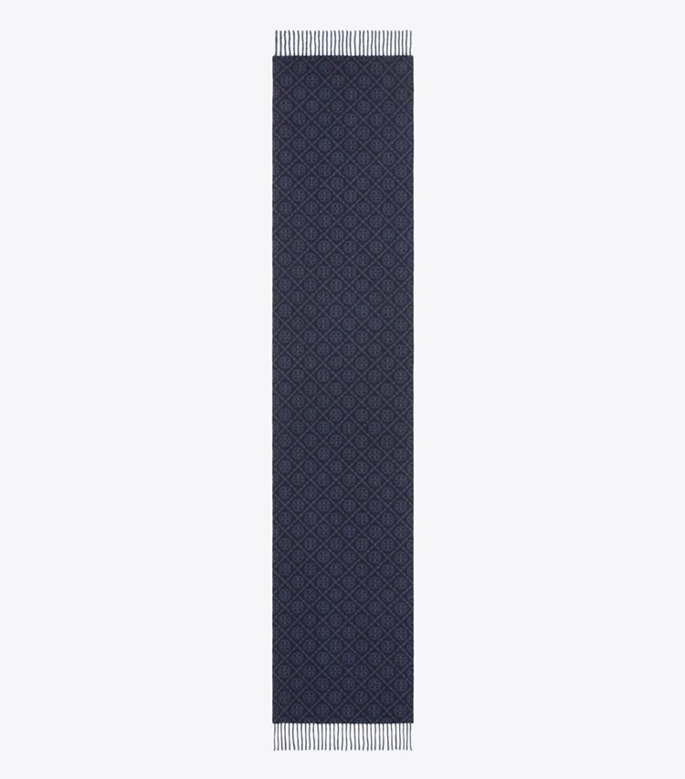 Tory Burch diseñador bufandas Pañuelo rectangular con monograma T en Tory Navy vista superior