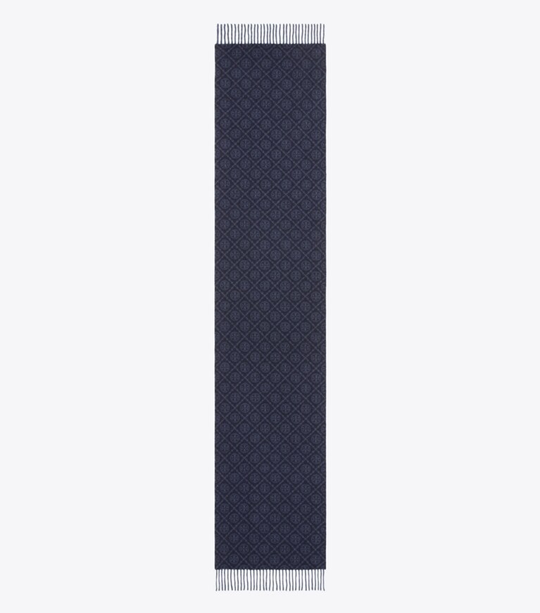 Tory Burch diseñador bufandas Pañuelo rectangular con monograma T en Tory Navy vista superior