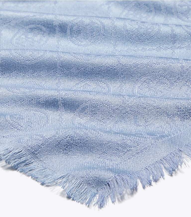 Tory Burch diseñador bufandas Pañuelo rectangular de jacquard con monograma de T en Blue Dawn detalle