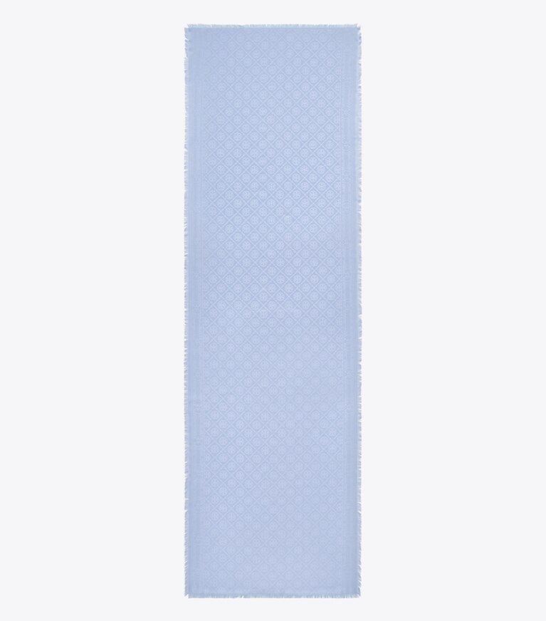Tory Burch diseñador bufandas Pañuelo rectangular de jacquard con monograma de T en Blue Dawn desde arriba