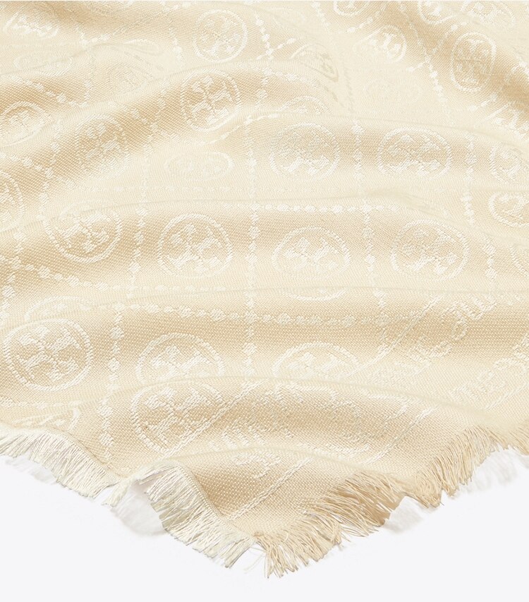 Tory Burch diseñador bufandas Pañuelo rectangular de jacquard con monograma en T en Light Cream detalle