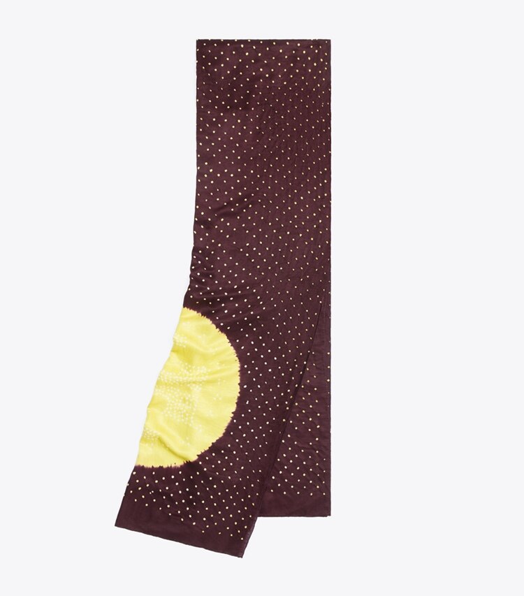 Tory Burch diseñador bufandas Pañuelo rectangular de seda fruncida en Brown / Yellow plegado