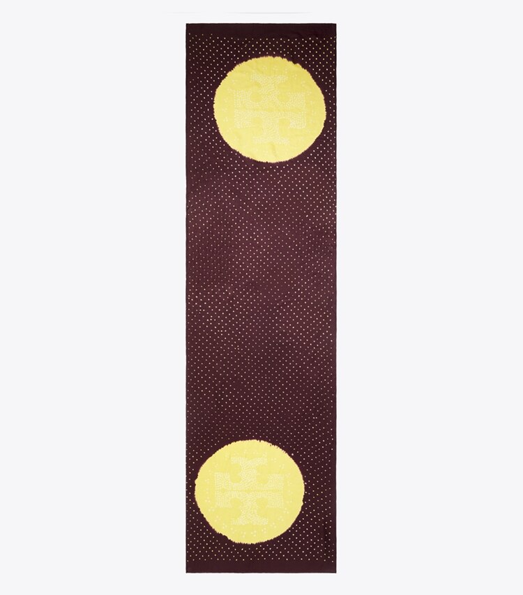 Tory Burch diseñador bufandas Pañuelo rectangular de seda fruncida en Brown / Yellow vista superior