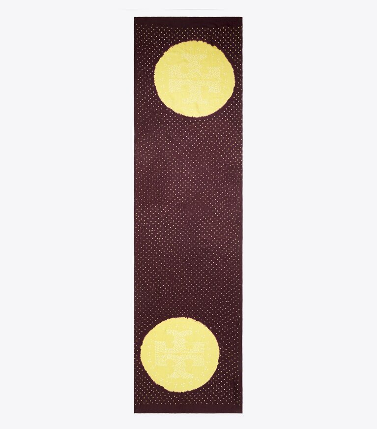 Tory Burch diseñador bufandas Pañuelo rectangular de seda fruncida en Brown / Yellow vista superior