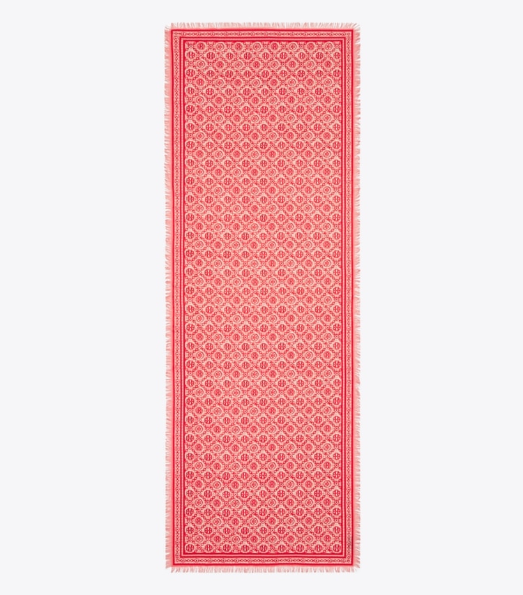 Tory Burch diseñador bufandas Pañuelo rectangular floral con monograma de T en Red T Monogram desde arriba