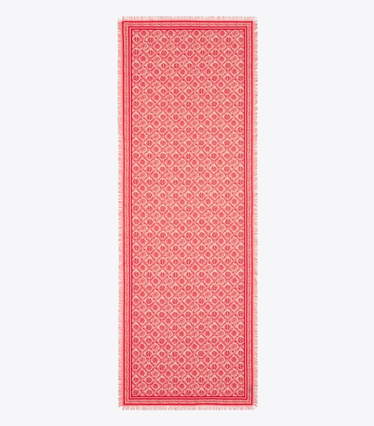 Tory Burch diseñador bufandas Pañuelo rectangular floral con monograma de T en Red T Monogram desde arriba