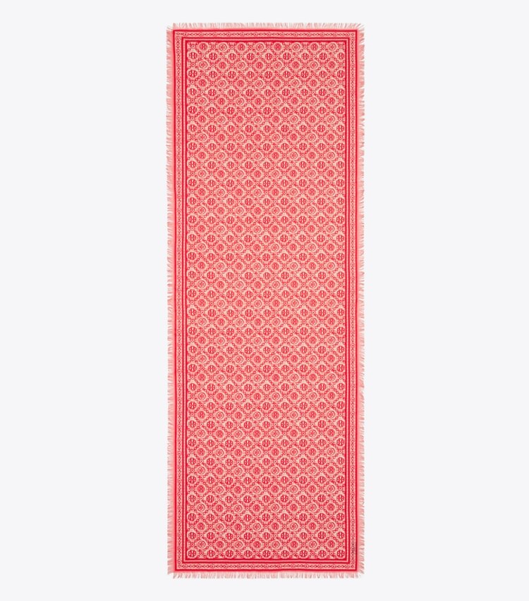 Tory Burch diseñador bufandas Pañuelo rectangular floral con monograma en forma de T en Red T Monogram vista superior