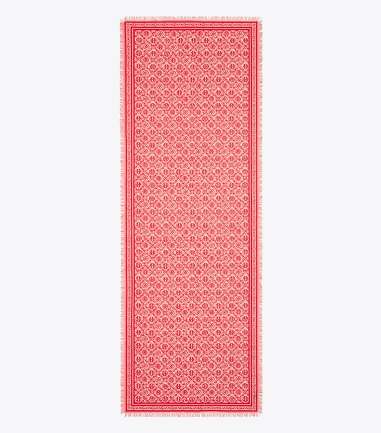 Tory Burch diseñador bufandas Pañuelo rectangular floral con monograma en forma de T en Red T Monogram vista superior