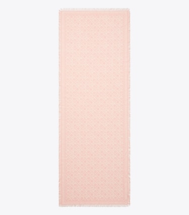 Tory Burch diseñador bufandas Pañuelo rectangular floral con monograma en forma de T en Pink T Monogram vista superior