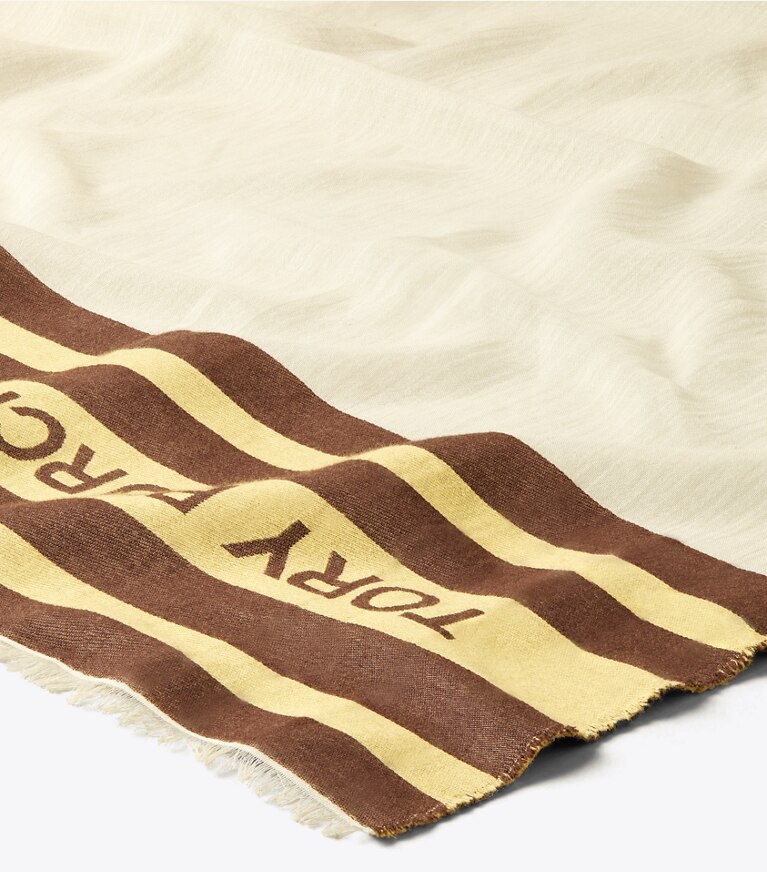 Tory Burch diseñador bufandas Pañuelo rectangular transparente Voyager en Sheer French Cream detalle
