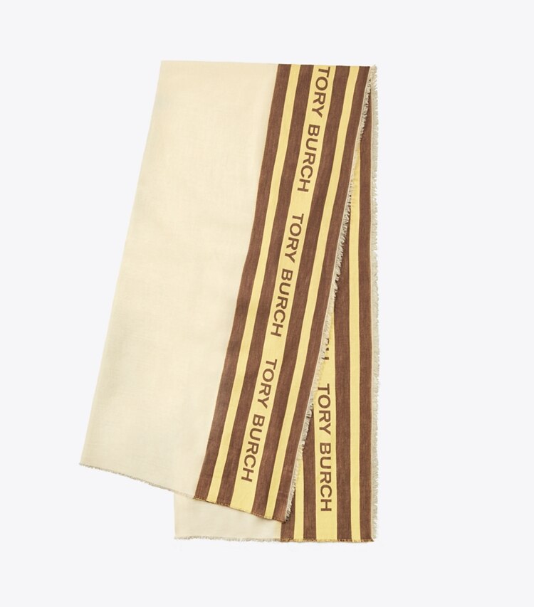 Tory Burch diseñador bufandas Pañuelo rectangular transparente Voyager en Sheer French Cream plegado
