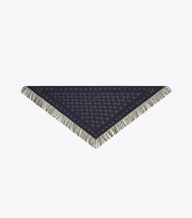 Tory Burch diseñador bufandas Pañuelo triangular de seda en Navy vista superior