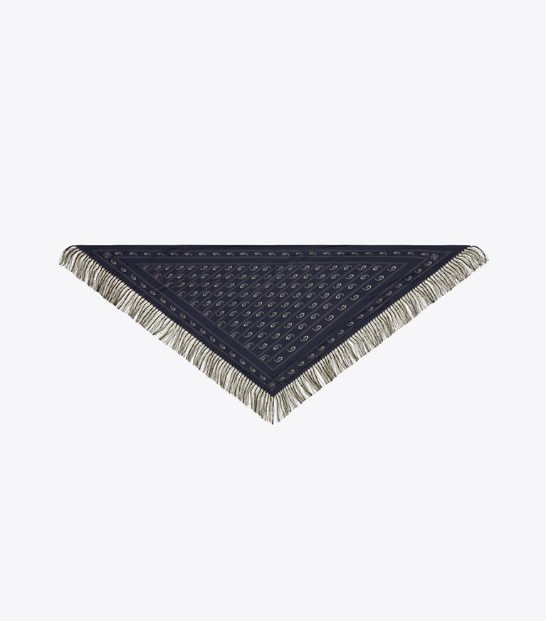 Tory Burch diseñador bufandas Pañuelo triangular de seda en Navy vista superior