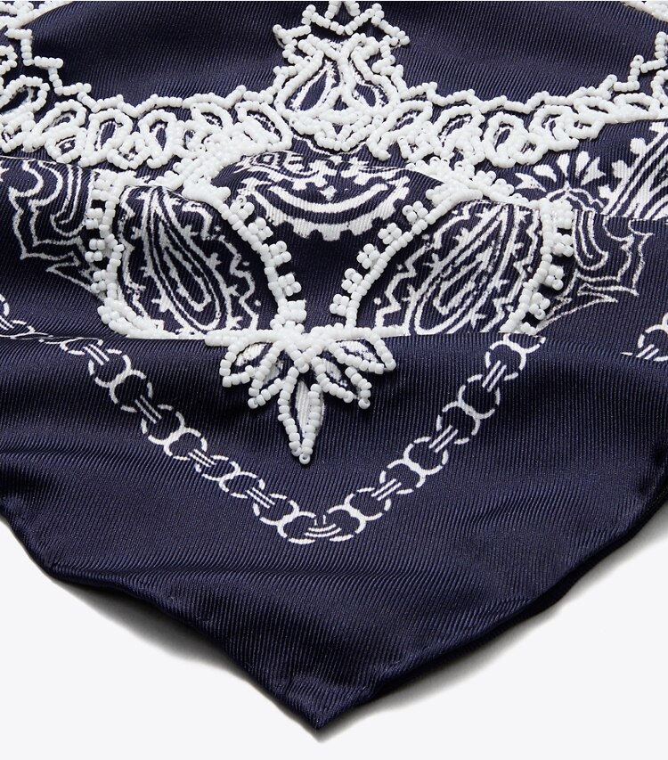 Tory Burch diseñador bufandas Pañuelo triangular tipo bandana con cuentas en Blue detalle