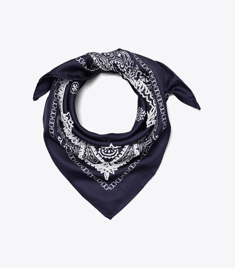 Tory Burch diseñador bufandas Pañuelo triangular tipo bandana con cuentas en Blue plegado