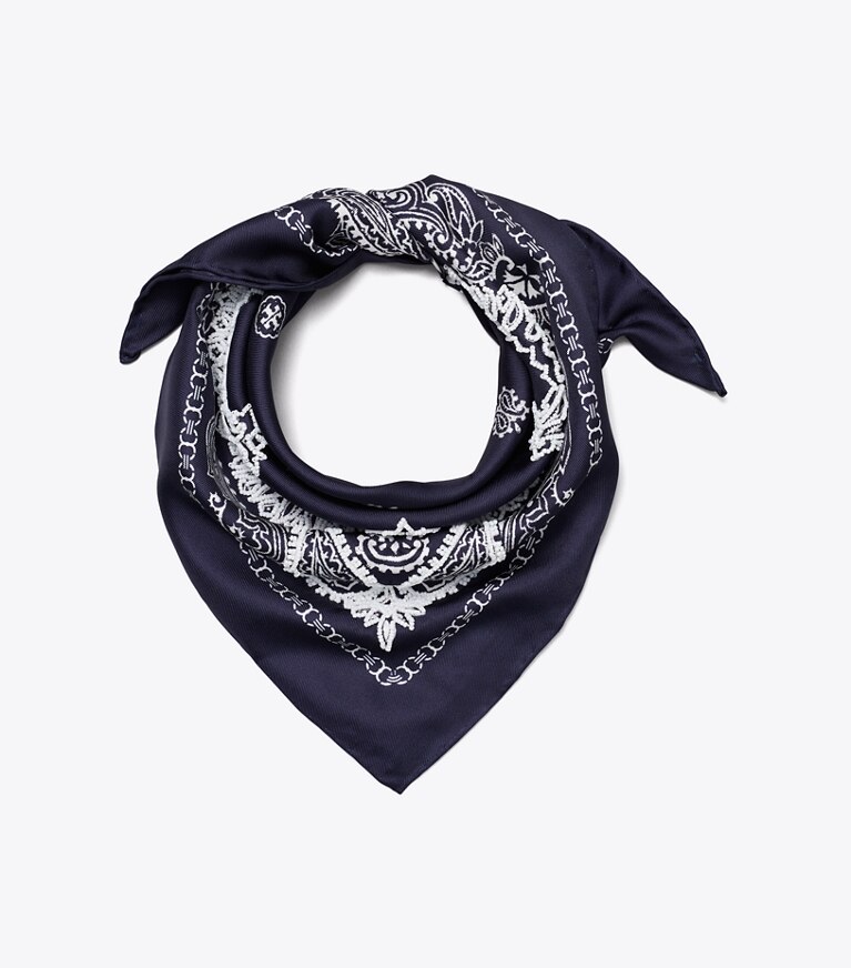 Tory Burch diseñador bufandas Pañuelo triangular tipo bandana con cuentas en Blue plegado