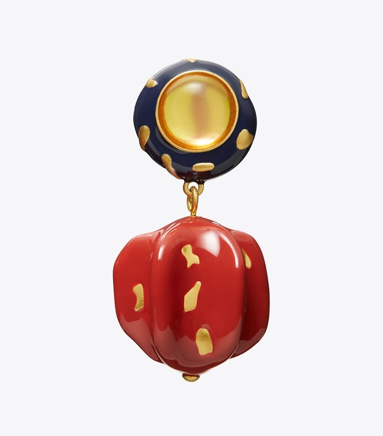 Tory Burch designer earrings Painted Drop Earring in Rolled Gold / Red / Blue detail