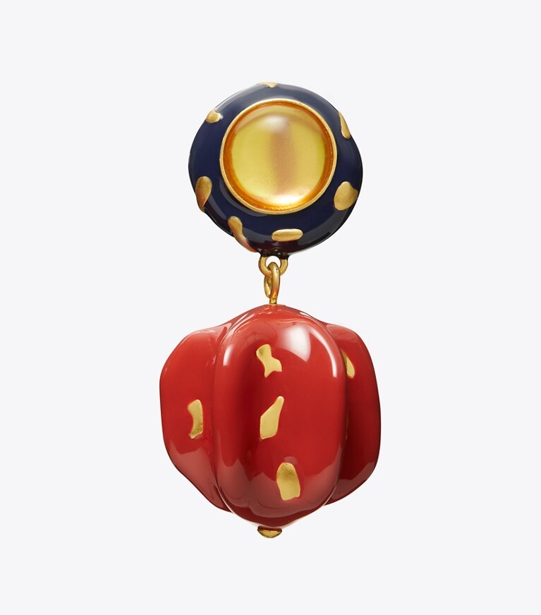 Tory Burch designer earrings Painted Drop Earring in Rolled Gold / Red / Blue front