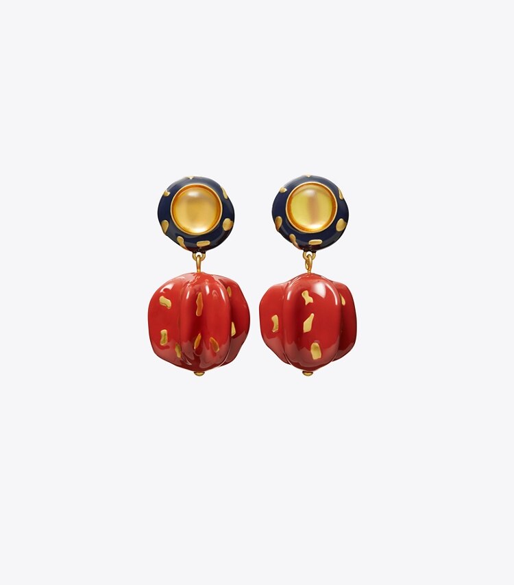 Tory Burch designer earrings Painted Drop Earring in Rolled Gold / Red / Blue front