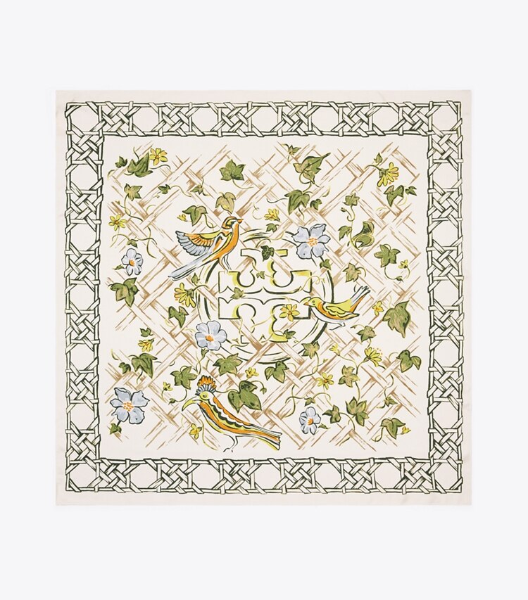 Tory Burch designer scarves Painted Silk Square Scarf in NEW IVORY overhead