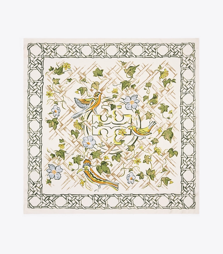 Tory Burch designer scarves Painted Silk Square Scarf in NEW IVORY overhead