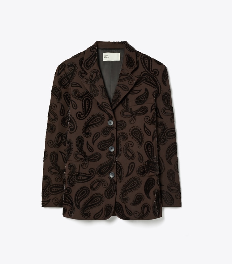 Tory Burch designer jackets Paisley Wool Blazer in Dark Mocha front