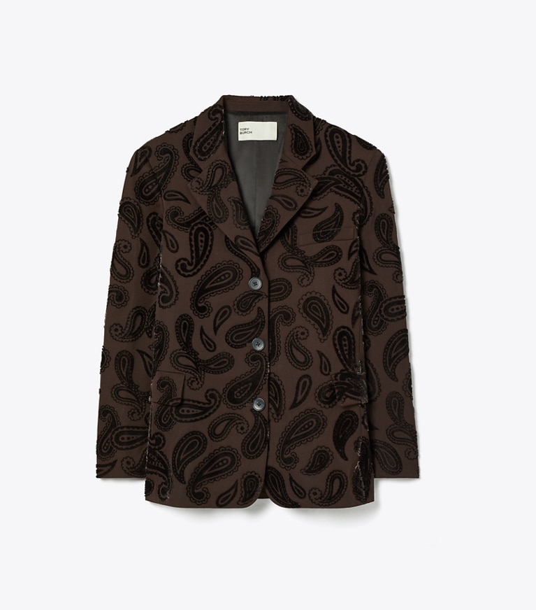 Tory Burch designer jackets Paisley Wool Blazer in Dark Mocha front