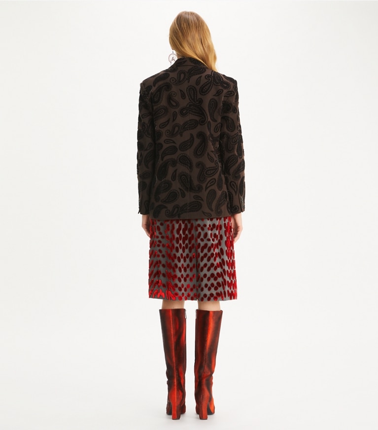 Tory Burch designer jackets Paisley Wool Blazer in Dark Mocha front