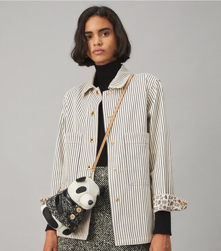 Tory Burch designer crossbody bags Panda Bag in Black / New Ivory angle