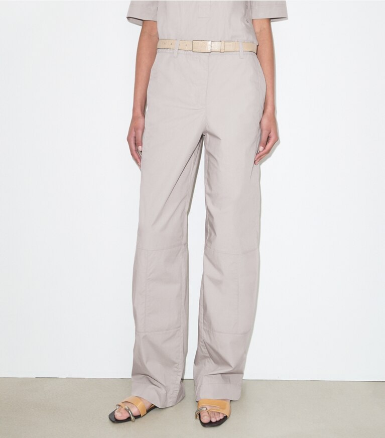 Tory Burch diseñador prendas inferiores Pantalón de algodón de pierna ancha en Gray detalle en modelo