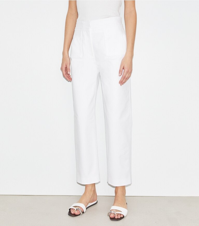 Tory Burch diseñador prendas inferiores Pantalón de algodón en White detalle en modelo