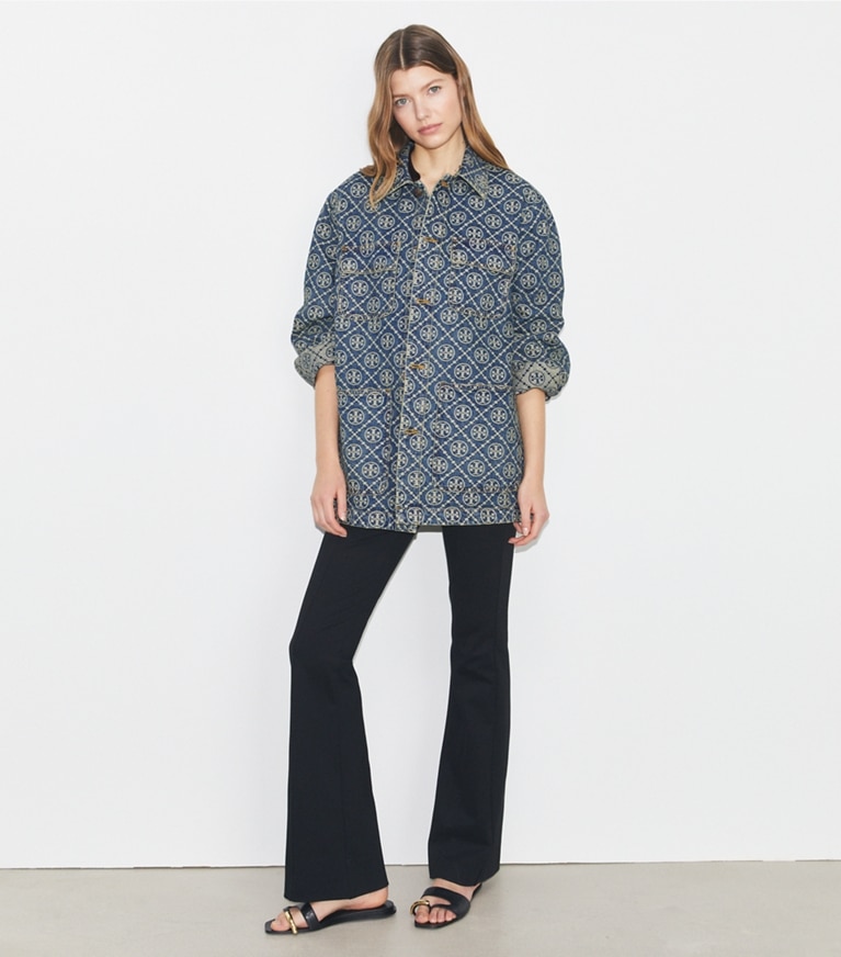 Tory Burch diseñador prendas inferiores Pantalón de compresión acampanado en Black adicional en modelo