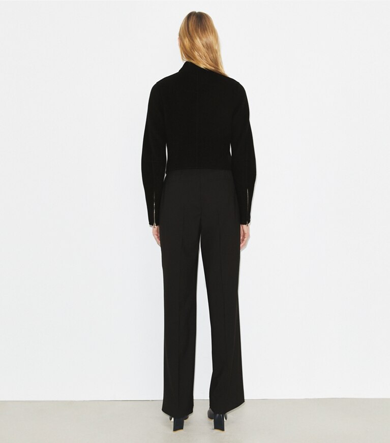 Tory Burch diseñador prendas inferiores Pantalón de lana de corte sastre en Black parte posterior en modelo