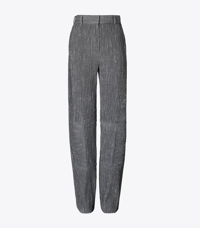 Tory Burch diseñador prendas inferiores Pantalón de lana de pierna ancha en Charcoal/White frente